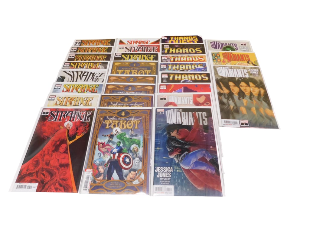 25 Comic Books incl Strange, Vol. 3, Tarot, Thanos, Vol. 4, Thanos: Death Notes, The Variants : 25 Comic Books incl Strange, Vol. 3, Tarot, Thanos, Vol. 4, Thanos: Death Notes, The Variants All pictures are considered part of the description and should be examined carefully by bidders. Li