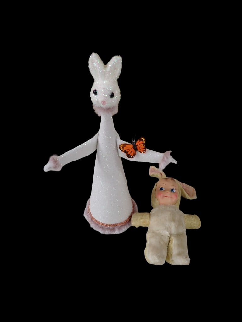 8" Easter Bunny Doll with Plastic Face and Handmade Bunny Cone Doll (1 of 5)