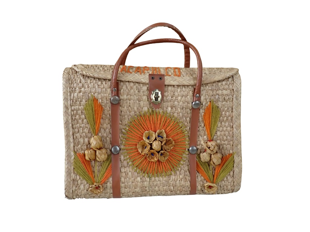 Vintage Raffia Basket Bag 15" x 12" (1 of 3)