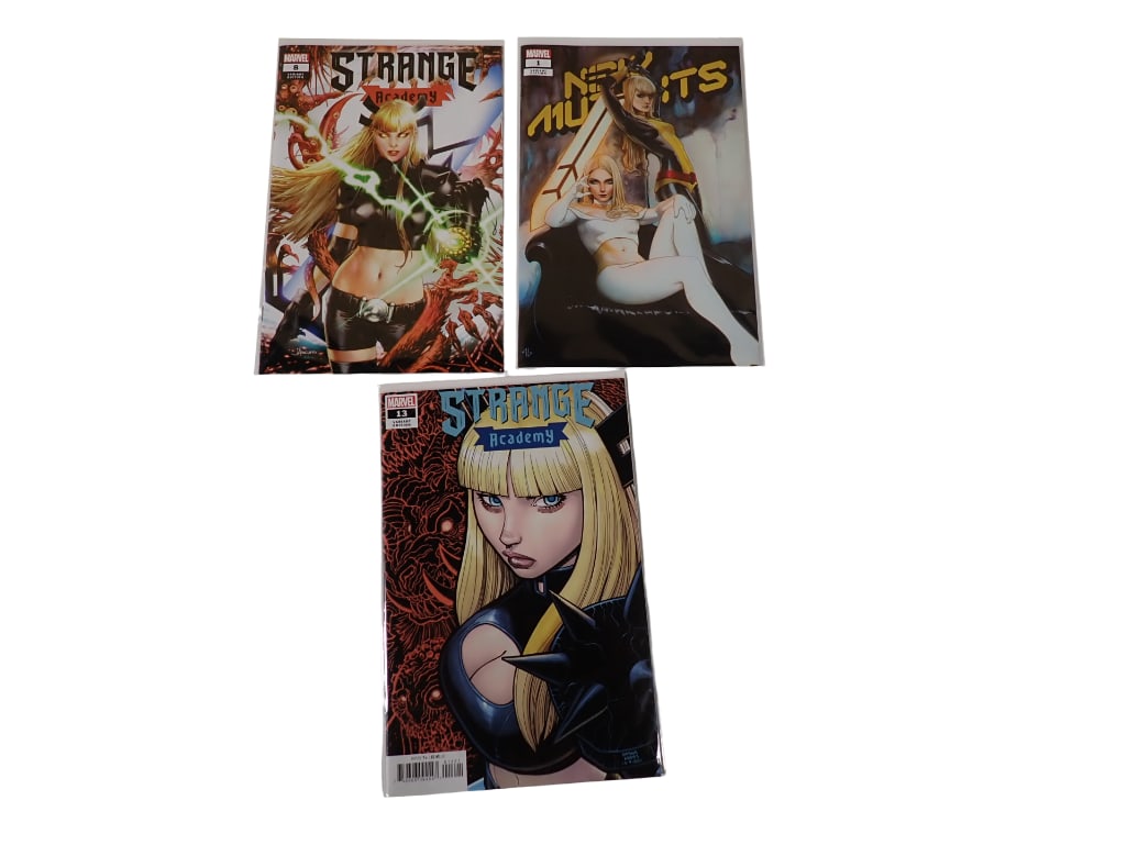 3 Comic books incl New Mutants, Vol. 4 Adi Granov Golden Apple Comics/Frankie's Comics Exclusive Var: 3 Comic books incl New Mutants, Vol. 4 Adi Granov Golden Apple Comics/Frankie's Comics Exclusive Variant Cover Strange Academy Jay Anacleto Variant A Strange Academy Arthur Adams Character Spotlig