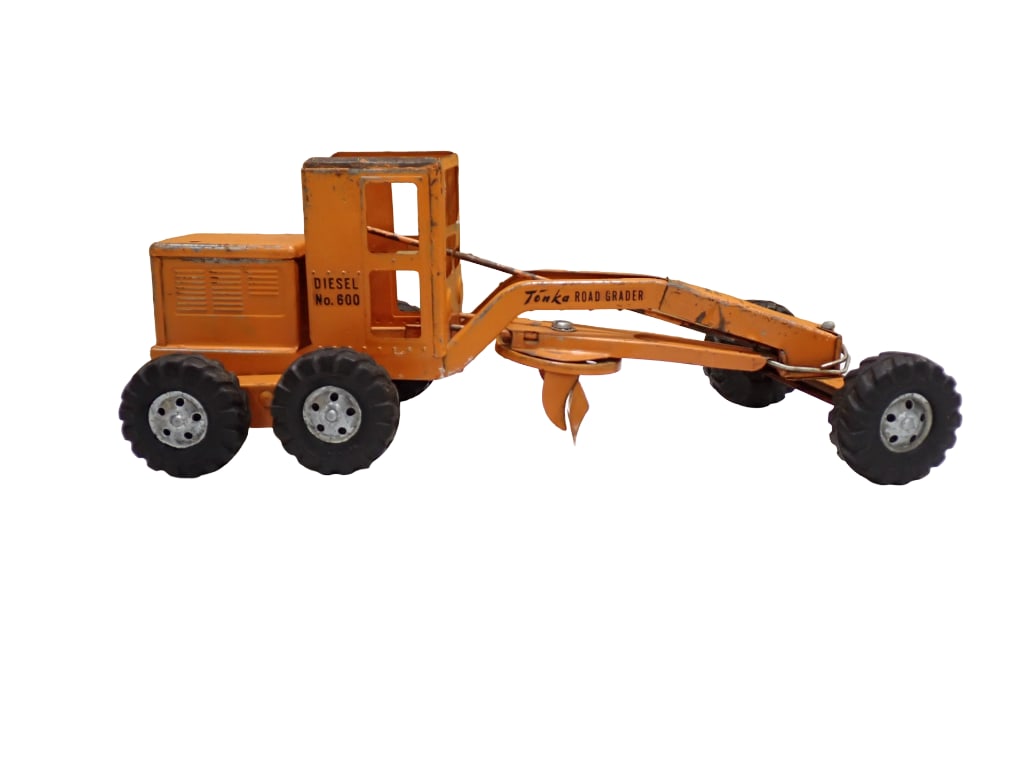 Vintage Tonka Pressed Steel Road Grader Orange Diesel No 600 Toy Machinery (1 of 7)