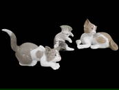 3 Vtg 1980s Lladro Cat or Kitten Figurines Made in Spain Lot