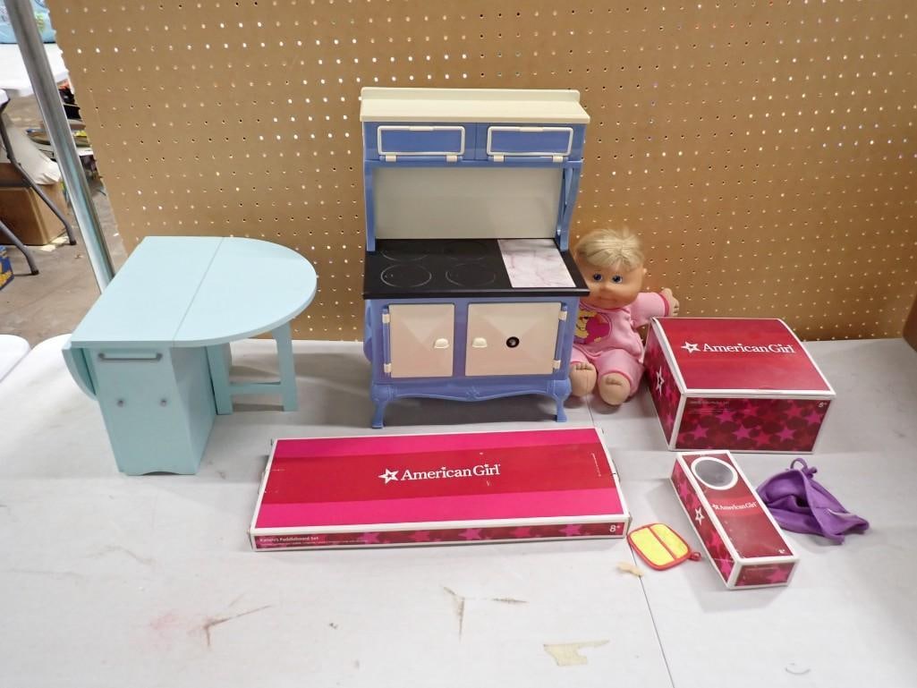 American Girl Kanani's Paddleboard Set, Molly's Birthday Set, Baking Table, Kit's Cookstove,: American Girl Kanani's Paddleboard Set, Molly's Birthday Set, Baking Table, Kit's Cookstove, etc Plus a Cabbage Patch Kid Doll All pictures are considered part of the description and shou