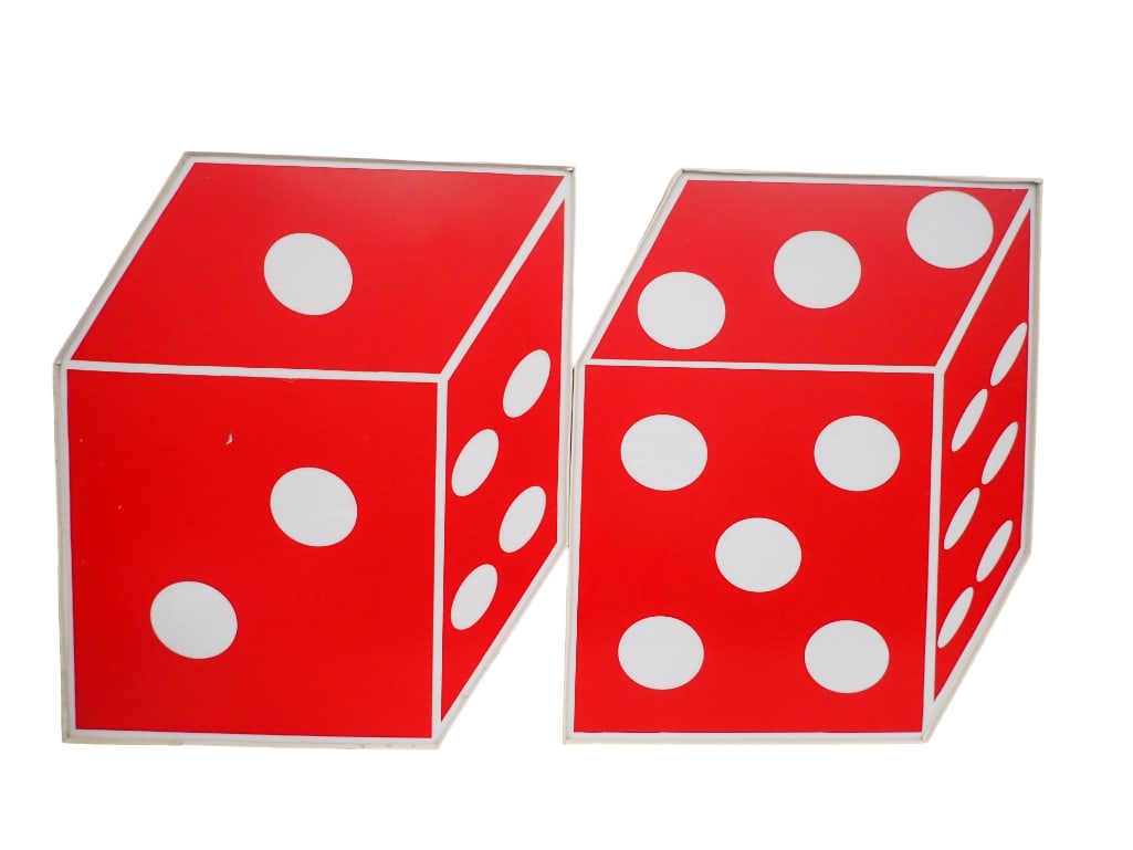 2 Red and White Dice Signs Originally from the Par-A-Dice Restaurant That Was in Aurora, IL (1 of 3)