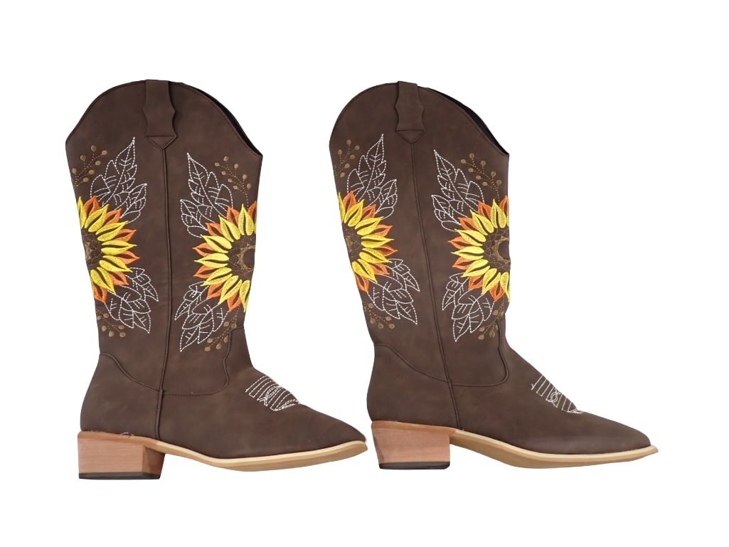 Pair of Cowboy Boots with Sunflower Desi: Pair of Cowboy Boots with Sunflower Design All pictures are considered part of the description and should be examined carefully by bidders. Live Auctioneers is now offering Live Shipping through the