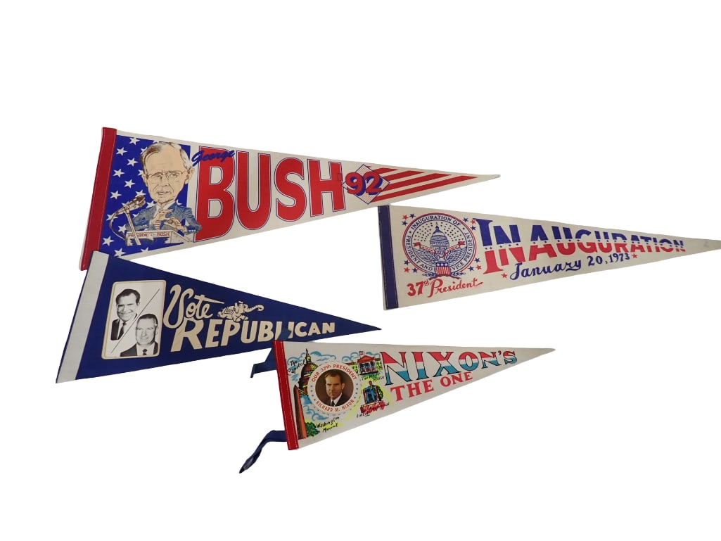 Vintage Presidential Campaign Felt Pennants incl Nixon's The One, George Bush 92, (1 of 8)