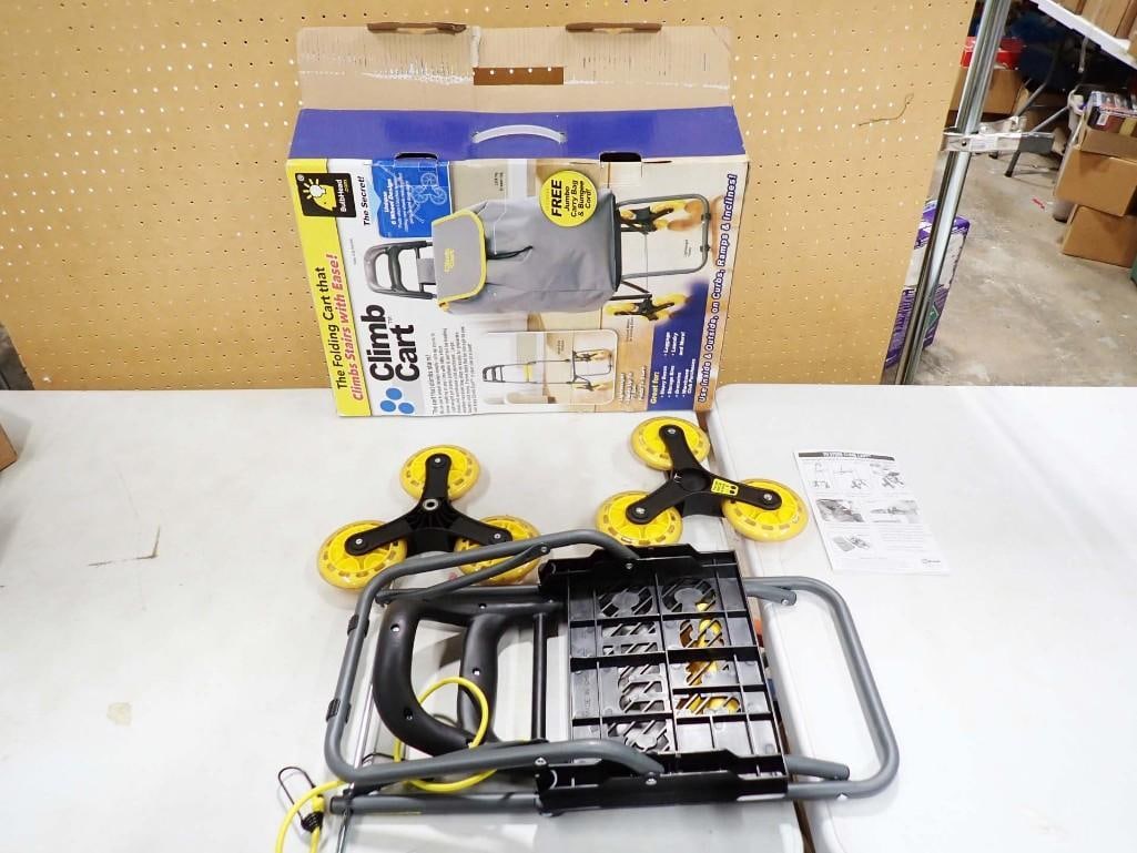 Folding Climb Cart in Original Box For Bringing Stuff Upstairs: Folding Climb Cart in Original Box For Bringing Stuff Upstairs All pictures are considered part of the description and should be examined carefully by bidders. Live Auctioneers is now offering Live Sh