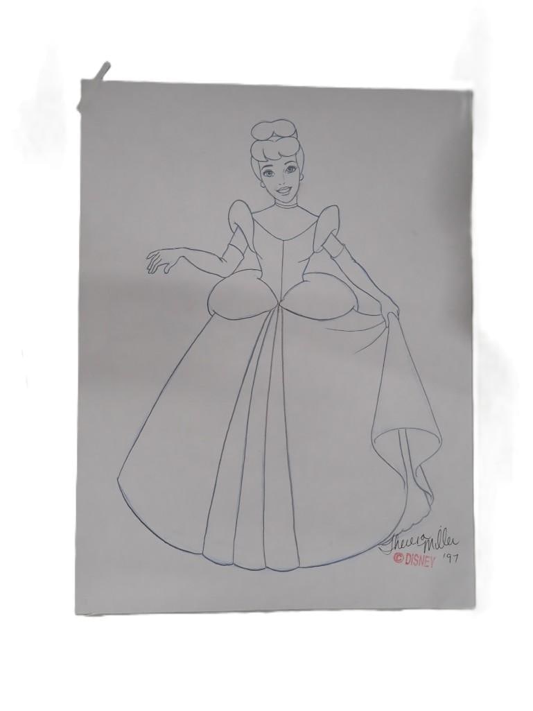 Walt Disney Theresa Miller Signed Original Cinderella Figurine Concept Pencil Art with Paperwork: Walt Disney Theresa Miller Signed Original Cinderella Figurine Concept Pencil Art with Paperwork All pictures are considered part of the description and should be examined carefully by bidders. Live A