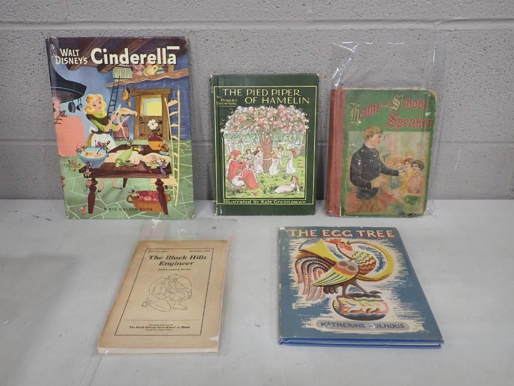 Vintage Book Lot including Walt Disney Cinderella Golden Book, Robert Browning, Home and School Spea (1 of 8)