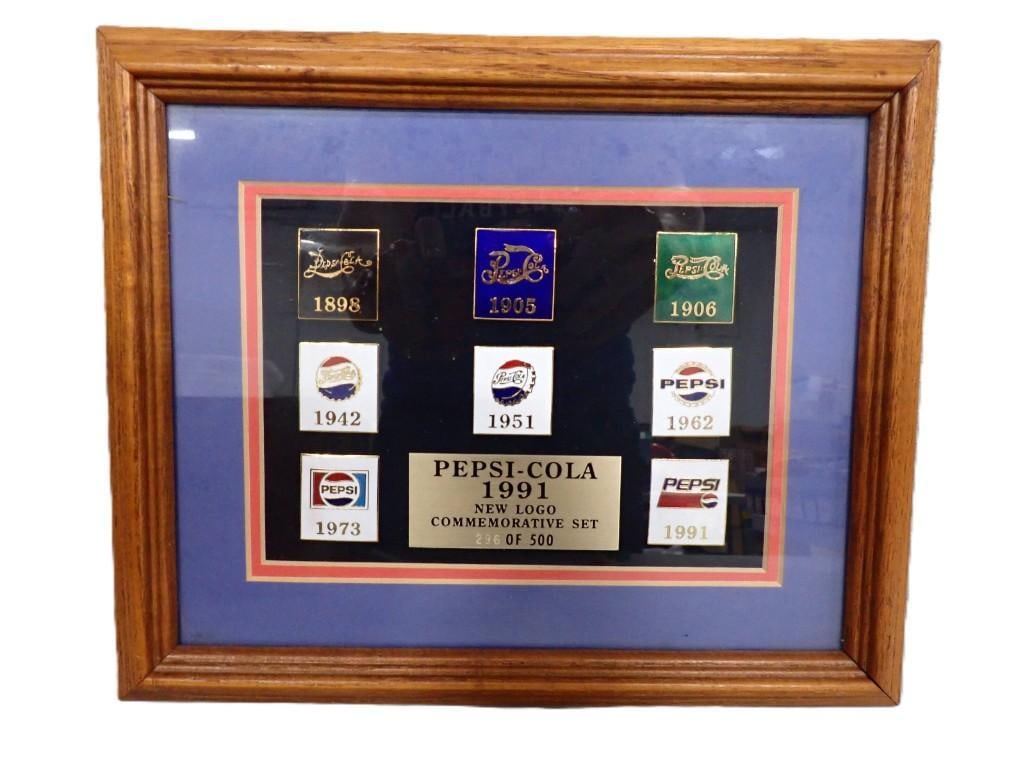 Framed Pepsi Cola 1991 New Logo Commemorative Pin Set Limited Edition #296/500 (1 of 6)