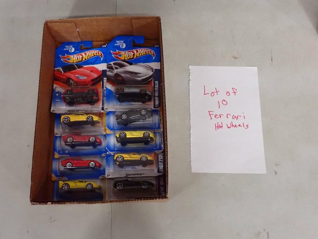 Lot of 10 New in Package Ferrari Hot Wheels Cars: Lot of 10 New in Package Ferrari Hot Wheels Cars All pictures are considered part of the description and should be examined carefully by bidders. Live Auctioneers is now offering Live Shipping th