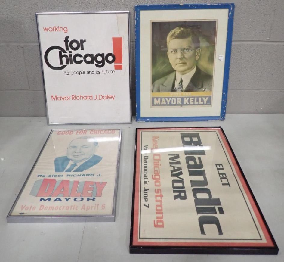 Vintage Framed Chicago Politician Campaign Signs including Richard J Daley, Mayor Kelly, Bilandic: Vintage Framed Chicago Politician Campaign Signs including Richard J Daley, Mayor Kelly, Bilandic All pictures are considered part of the description and should be examined carefully by bidders. Live