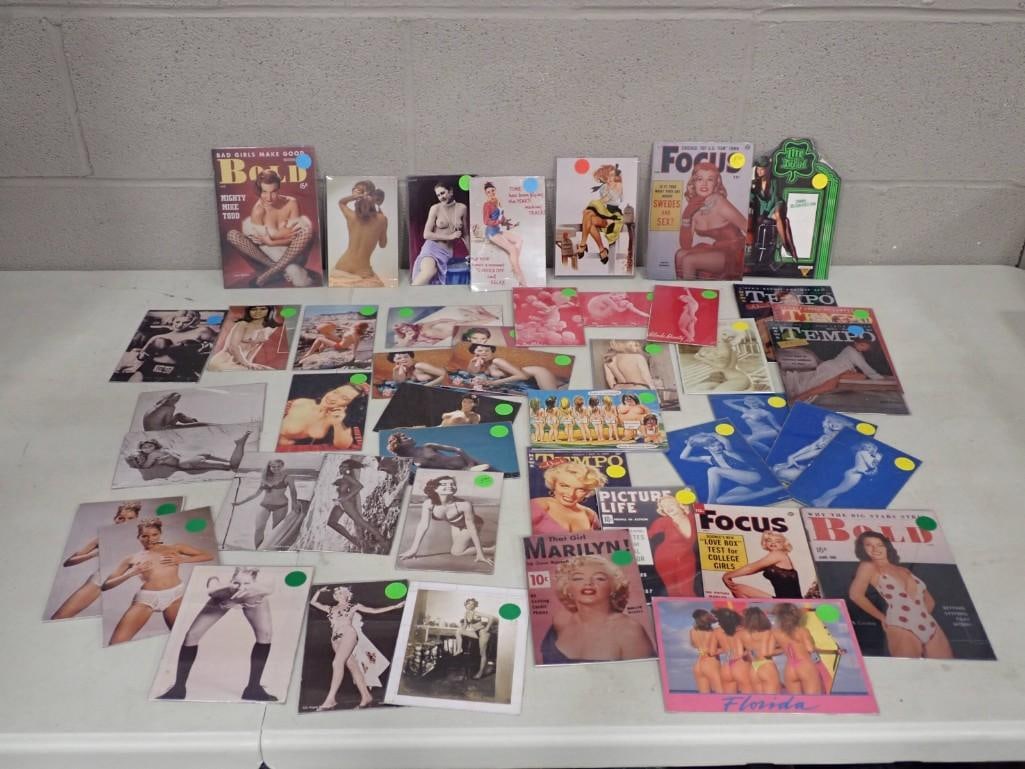 Spicy Adult Lot including Vintage Pin-Up Girls, Marilyn Monroe, Postcards, Prints, Ephemera, etc. (1 of 6)