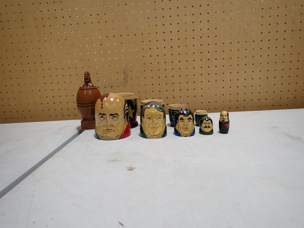 Vintage USSR / Russian Leaders Nesting Dolls and Novelty Spicy "Pop Up" Barrel with Naughty Bits (1 of 6)