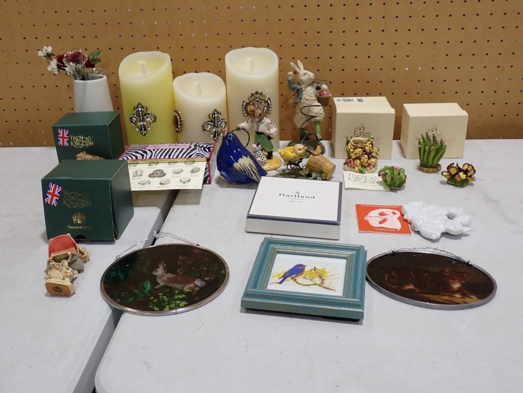 Collectibles Lot, etc. Including Harmony Kingdom, Limoges, Pictures, Decor, Candles, Lord Byron, etc: Collectibles Lot, etc. Including Harmony Kingdom, Limoges, Pictures, Decor, Candles, Lord Byron, etc All pictures are considered part of the description and should be examined carefully by bidders. Li