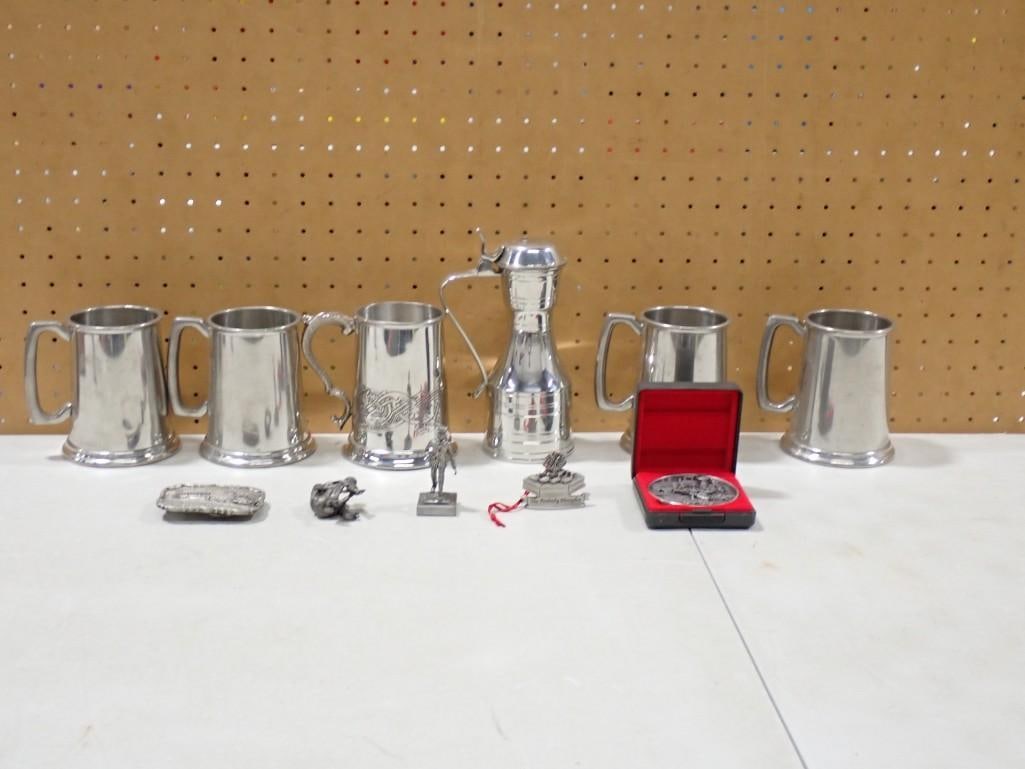 Metal / Pewter Lot including Belt Buckle, Beer Steins, Figures, etc (1 of 9)