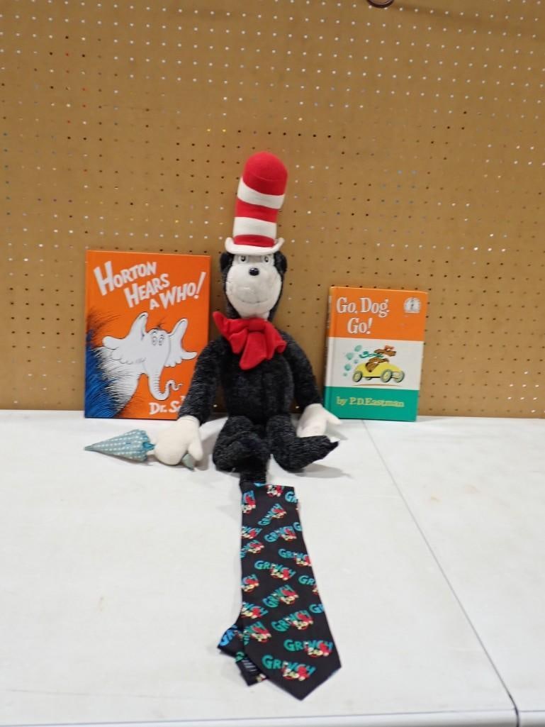 Dr. Seuss Lot including Cat in the Hat Plush, Horton Hears a Who, Go Dog Go!, Grinch Necktie: Dr. Seuss Lot including Cat in the Hat Plush, Horton Hears a Who, Go Dog Go!, Grinch Necktie All pictures are considered part of the description and should be examined carefully by bidders. Live Aucti