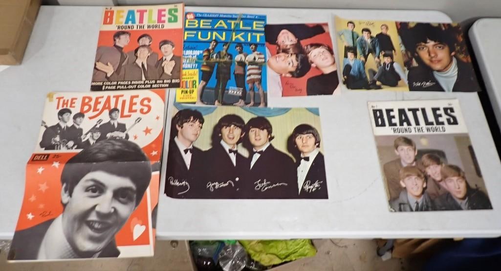 Beatles Ephemera Lot including Dell Poster, Beatles 'Round the World Issues 1 and 2, Cut outs, etc. (1 of 16)