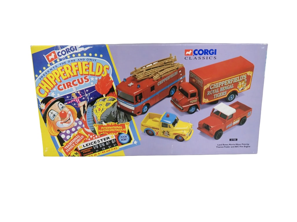 Corgi Classics Chipperfield's Circus 31703 Land Rover, Morris Minor Pick-Up Thames Trader and: Corgi Classics Chipperfield's Circus 31703 Land Rover, Morris Minor Pick-Up Thames Trader and AEC Fire Engine Limited Edition 4404 of 12,500. New in Box All pictures are considered part of