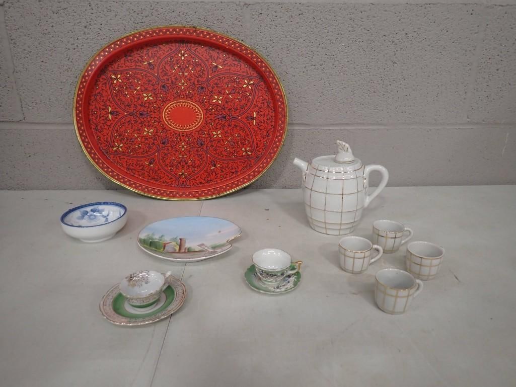 Tea Set with Gold Accents, Some Japanese Cups and Saucers, and a Serving Tray (1 of 12)
