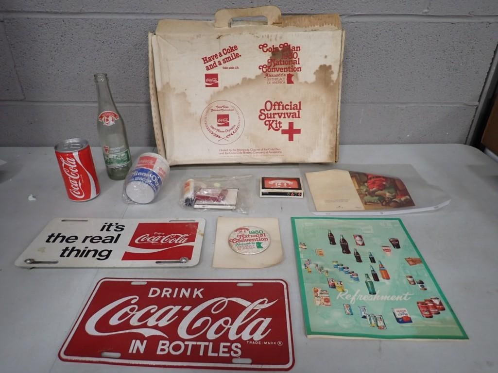 Vintage Coca Cola Lot including Advertising, Survival Kit, Signs, 1980 Convention Button, Ephemera, (1 of 6)