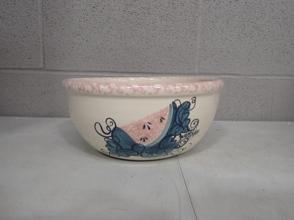 Handcrafted Pottery - Ellis Prod. Marshall Texas Bowl with Watermelon design: Handcrafted Pottery - Ellis Prod. Marshall Texas Bowl with Watermelon design All pictures are considered part of the description and should be examined carefully by bidders. Live Auctioneers is now of