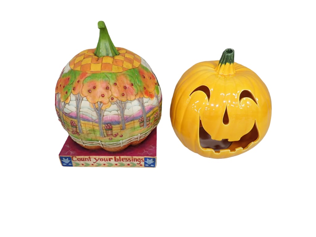 Jim Shore "Count Your Blessings" Pumpkin and a Ceramic Jack-O-Lantern (1 of 9)