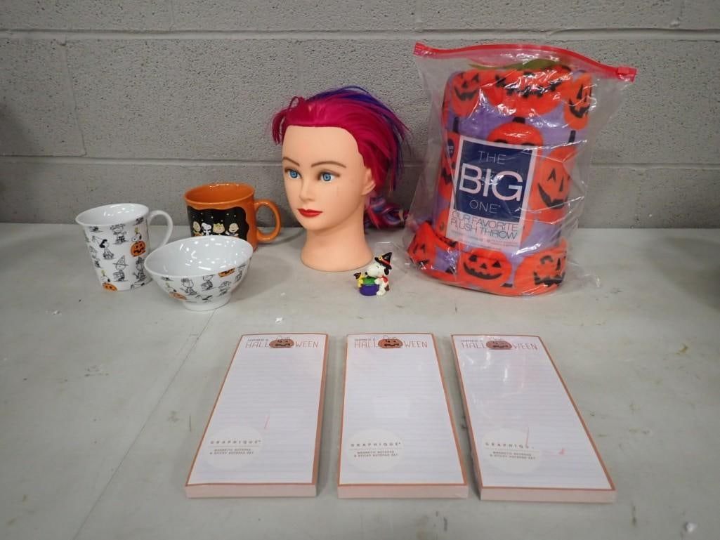Assorted Halloween Lot, etc. Including Mannequin Head, Peanuts Mugs and Bowl, Stationary, Pumpkin Pl (1 of 10)