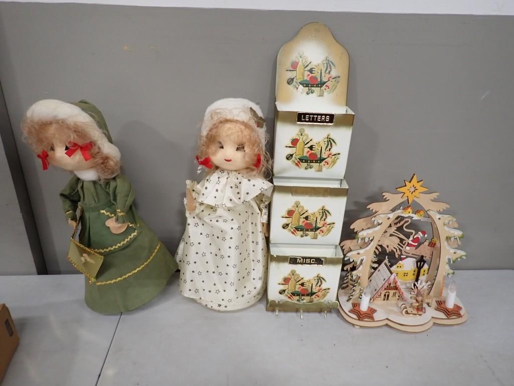Christmas Decor Lot including Two Turning Music Box Figures, Laser Cut Wooden Santa Village, Vintage (1 of 18)