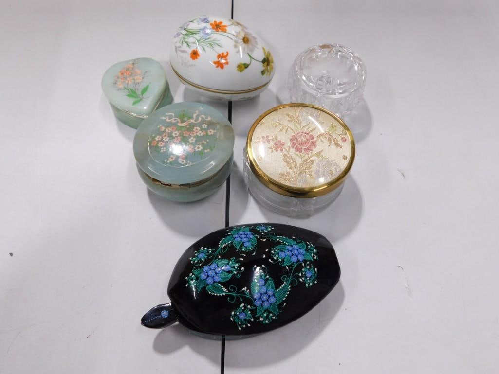 Lot of assorted Trinket boxes including Limoges, and Hand Carved Alabaster from Italy (1 of 7)