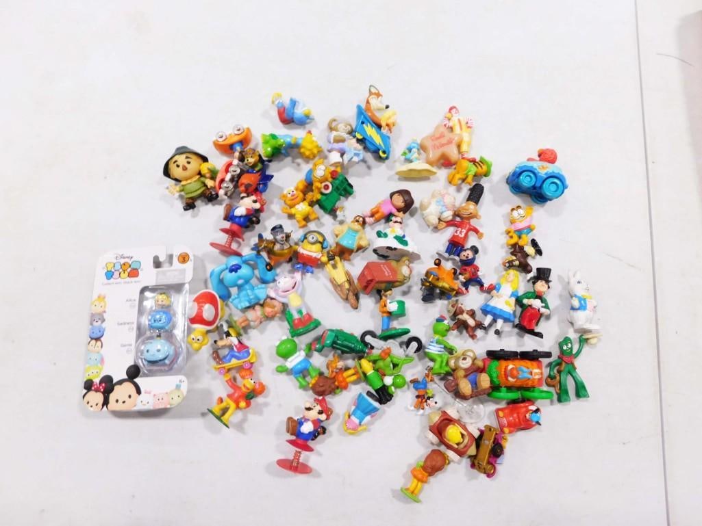 Lot of Small Toys incl Disney Mickey Mouse, Alice in Wonderland, Gumby, Garfield,: Lot of Small Toys incl Disney Mickey Mouse, Alice in Wonderland, Gumby, Garfield, Ronald McDonald, Dora, Mario, Kermit the Frog, etc. Also includes New in Package Disney Tsum Tsum All pictures