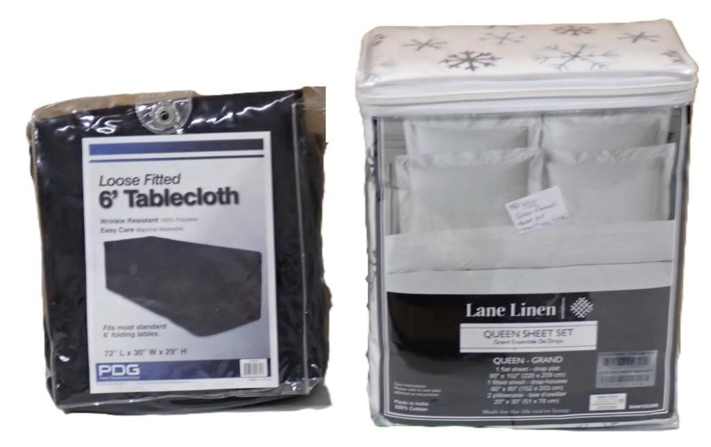New in Package 6 Foot Tablecloth and Lane Linen Queen Sheet Set (1 of 3)