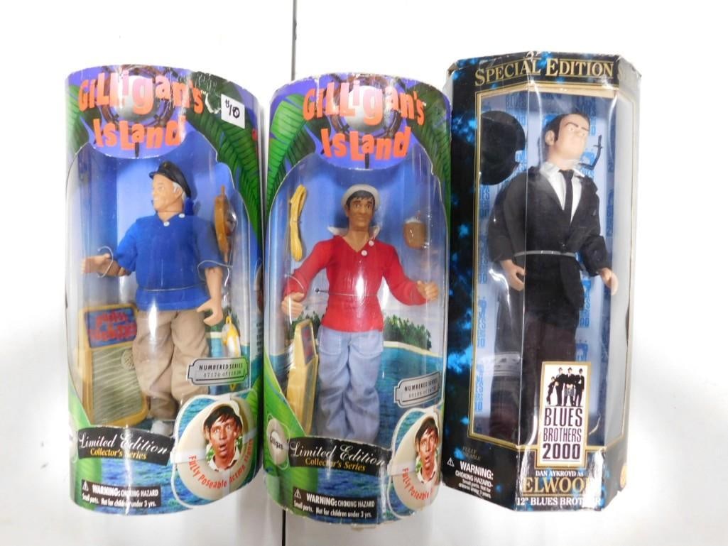 Gilligan's Island and Blues Brothers Action Figures including Elwood, Gilligan, Skipper: Gilligan's Island and Blues Brothers Action Figures including Elwood, Gilligan, Skipper. All new in Package All pictures are considered part of the description and should be examined careful