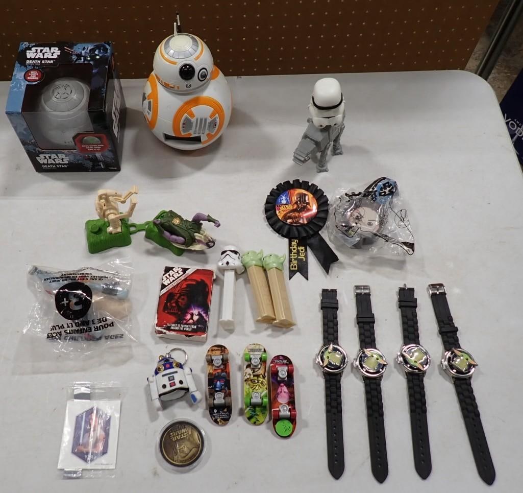 Star Wars Toy Lot including Key Chain, Baby Yoda Mandalorian Watches, Pez, Death Star, BB-8, etc. (1 of 11)