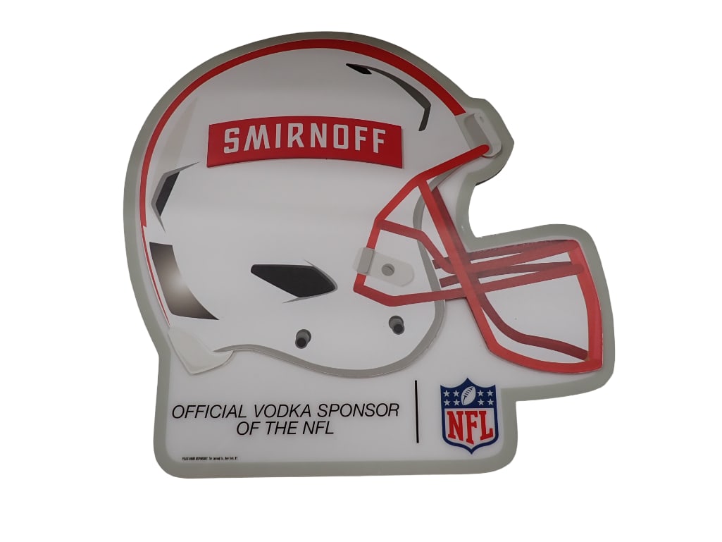 Smirnoff Official Vodka Sponsor of the NFL Football Helmet Lighted Bar Sign: Smirnoff Official Vodka Sponsor of the NFL Football Helmet Lighted Bar Sign. Condition: needs another part of the cord to work, but with that part of the cord it lights up and works. All p