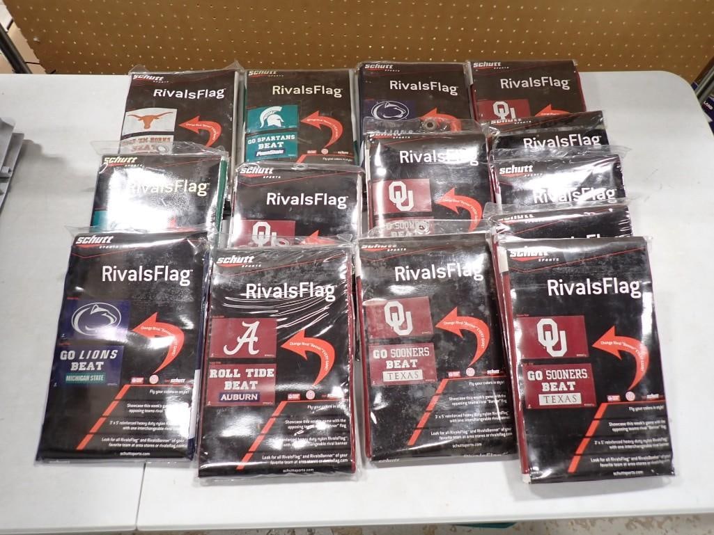 Lot of Schutt Rivals Flags including Spartans, Sooners, Auburn, etc: Lot of Schutt Rivals Flags including Spartans, Sooners, Auburn, etc All pictures are considered part of the description and should be examined carefully by bidders. Live Auctioneers is now offering Li
