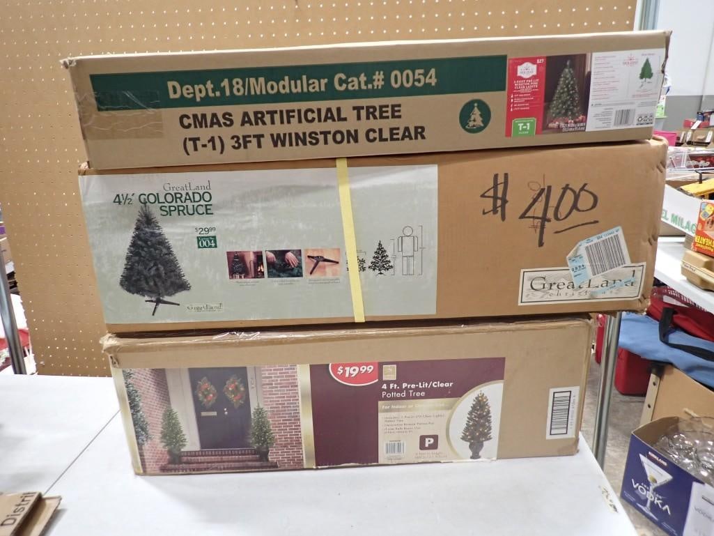 3 Artificial Christmas Trees with original Boxes - 4.5 foot spruce, 4 foot potted, 3 foot Winston (1 of 12)