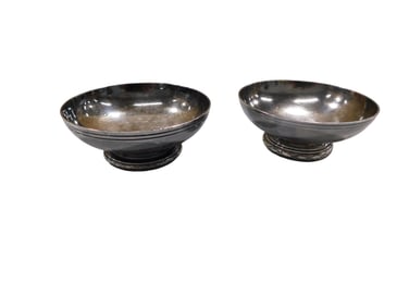 A Pair of Italian Broggi dishes. Round Footed Silverplate Dishes stamped "Broggi Italy" to the under