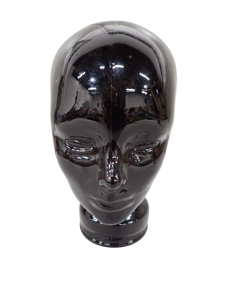 Black Glass Head Hat Mannequin or Wig Stand or for Halloween (1 of 6)