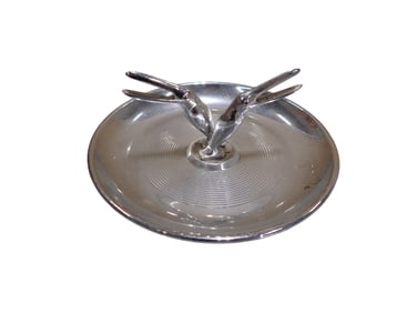 Vintage Art Deco Chrome Ashtray Pincherette Cigarette Holder with Pelicans or Toucans