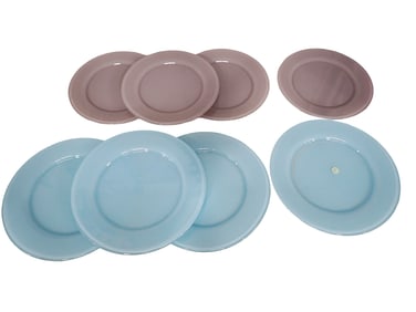 Two Sets of Four Italian Glass Plate Chargers incl four turquoise and four lavender Turquoise