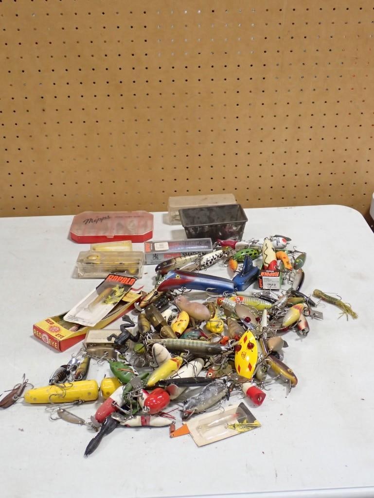 Large Lot of Vintage Fishing - Mostly Lures: Large Lot of Vintage Fishing - Mostly Lures All pictures are considered part of the description and should be examined carefully by bidders. Live Auctioneers is now offering Live Shipping through them