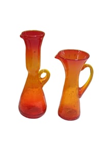 Orange Crackle Glass Pitchers or Vases