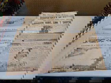 Lot of Newspapers incl A Century of Progress Chicago World's Fair, Roosevelt is Dead, etc