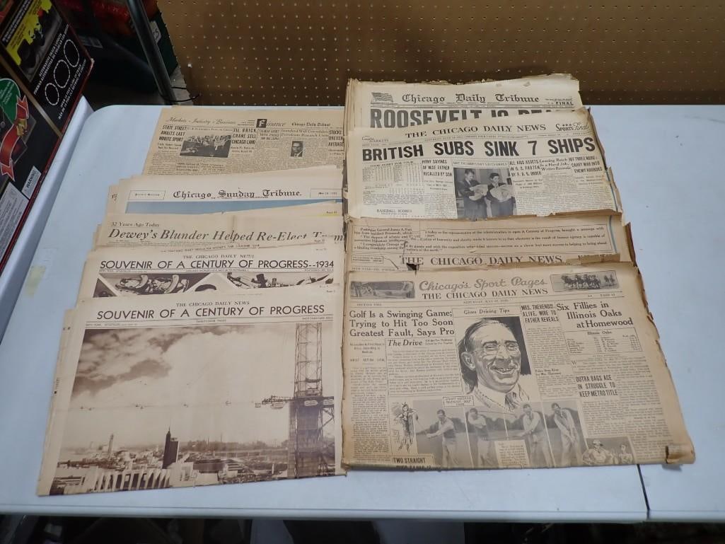 Lot of Newspapers incl A Century of Progress Chicago World's Fair, Roosevelt is Dead, etc (1 of 15)