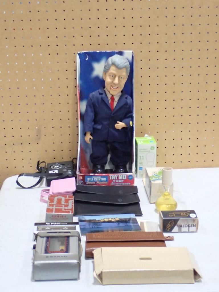 Misc. Lot including Dancing Bill Clinton, Vintage Radios / Tape Player, Avon Stuff, etc.: Misc. Lot including Dancing Bill Clinton, Vintage Radios / Tape Player, Avon Stuff, etc. All pictures are considered part of the description and should be examined carefully by bidders. Live Auctionee