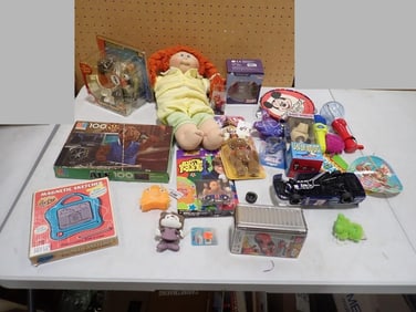 Misc. Toy Lot including Cabbage Patch Kid, Mickey Mouse, Alf, White Sox Mr. Potato Head, Austin Powe