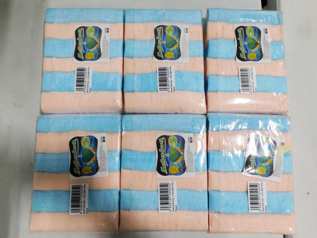 6 New Packs of 6 Facial Towels or Wash Cloths Total of 48 . Mother Earth . Variety of Peach and Bl: 6 New Packs of 6 Facial Towels or Wash Cloths Total of 48 . Mother Earth . Variety of Peach and Blue All pictures are considered part of the description and should be examined carefully by bidders. Li