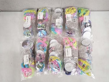 10 Large Packages of Party Favors incl Bracelets, Pins, Etc