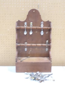 Vintage Wooden Collector Spoon Display with Collector Spoons